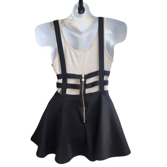 Goth Elastic Cage Black Mini Skater Skirt-Exposed Zip-Suspenders-S-Punk-Grunge - Picture 5 of 10